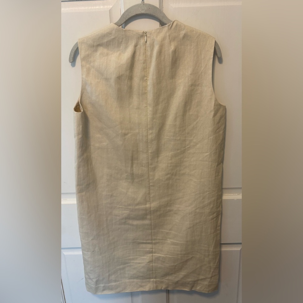 Theory beige linen blend column luxe shift minimalist neutral women’s dress 2 S - Picture 5 of 5